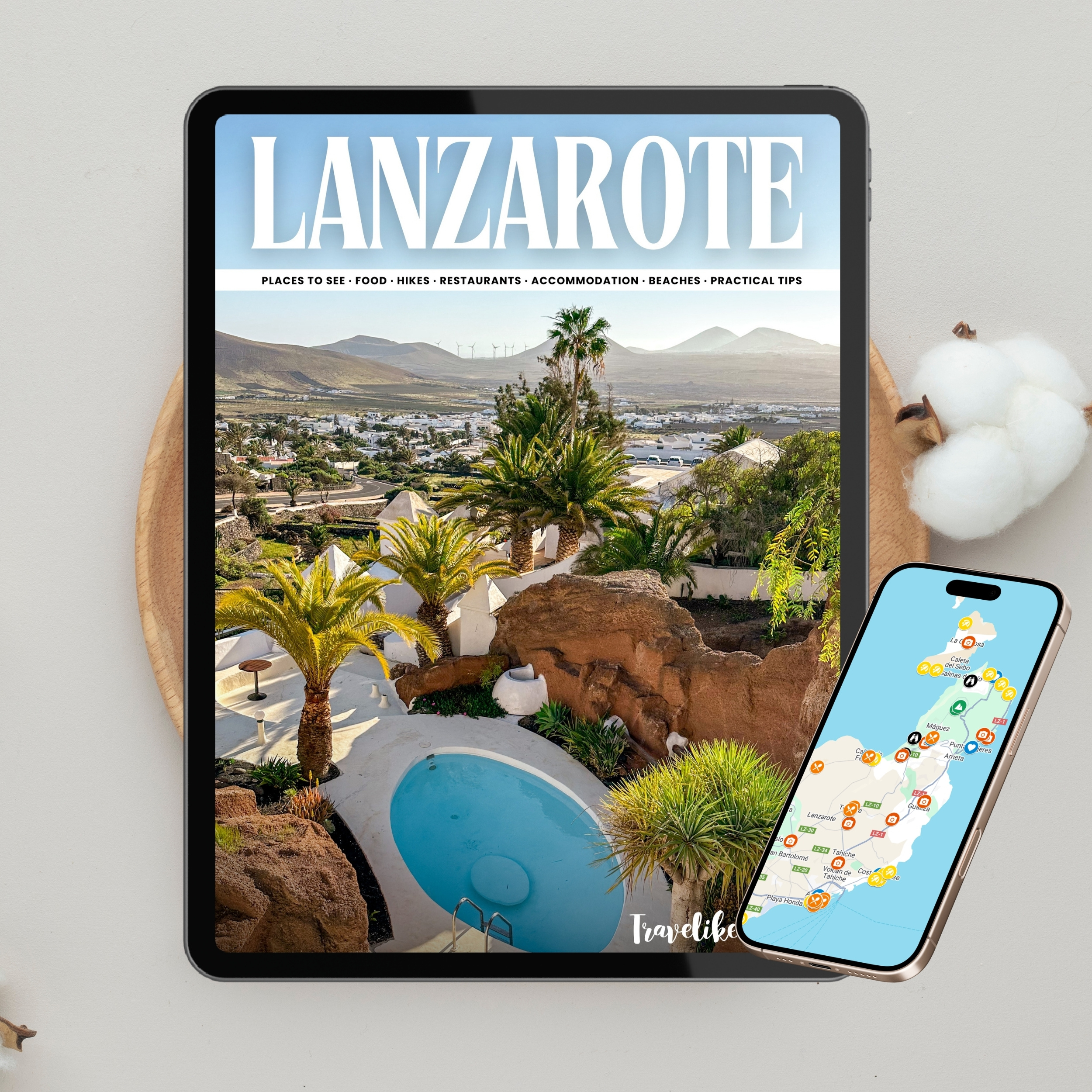 Lanzarote Travel Guide + Interactive Map with 100+ pins (166-page e-book)
